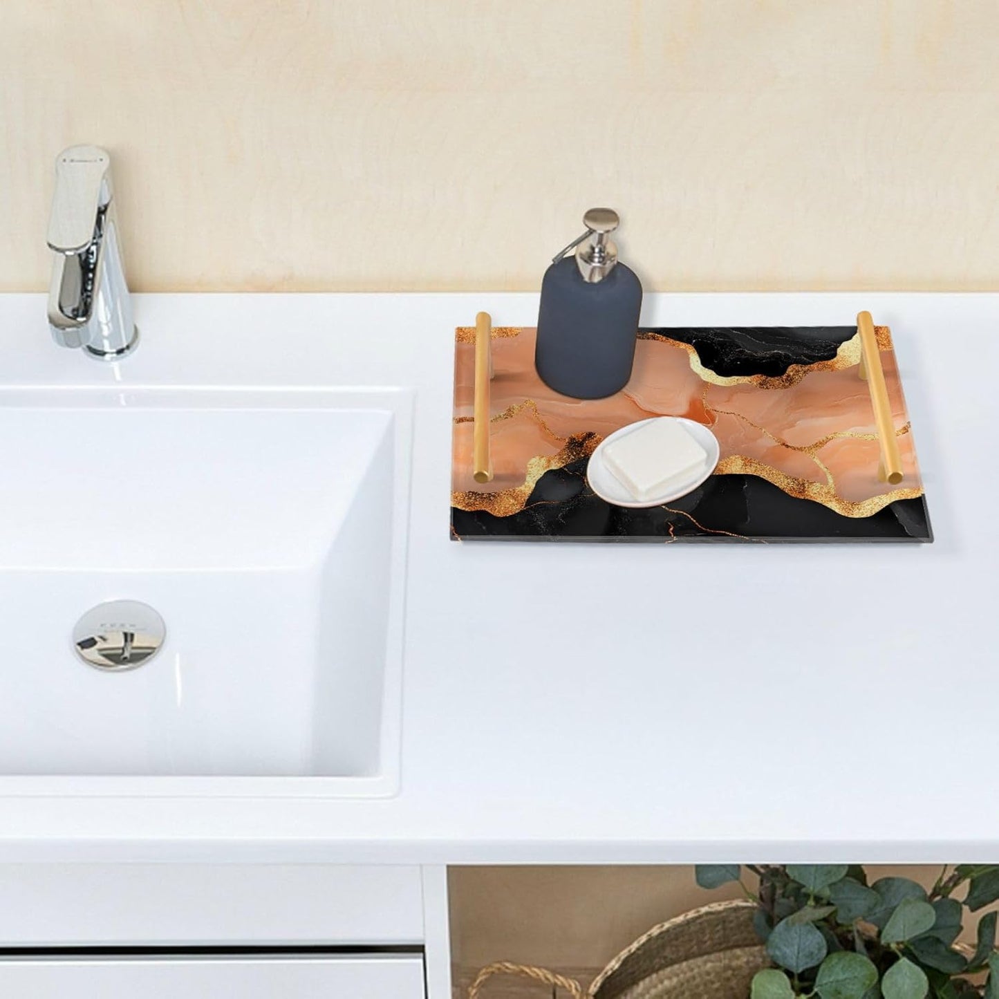 Marble Black Peach Decorative Snack Tray with Handles Living Room Tray for Jewelry Perfume for Dinner Serving bandeja desayunos sorpresa para cumpleanos
