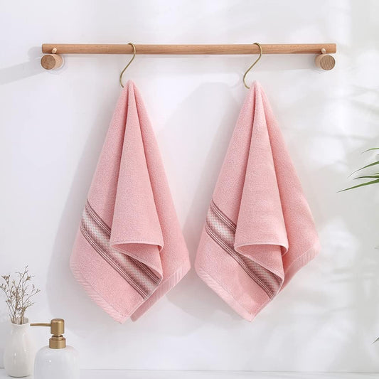 YiLUOMO Pink Hand Towels 100% Cotton Soft Absorbent Summer Decorative Textured Striped Decorative Hand Towel for Bathroom 13 x 29 Inch, 2 Pieces