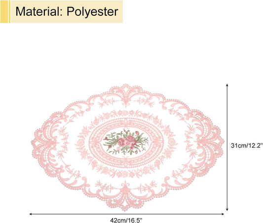 uxcell Retro Lace Placemat 12x16-in Oval Embroidered Table Place Mats French Crochet Doilies Coasters Cup Mat for Home Wedding, Peach Pink