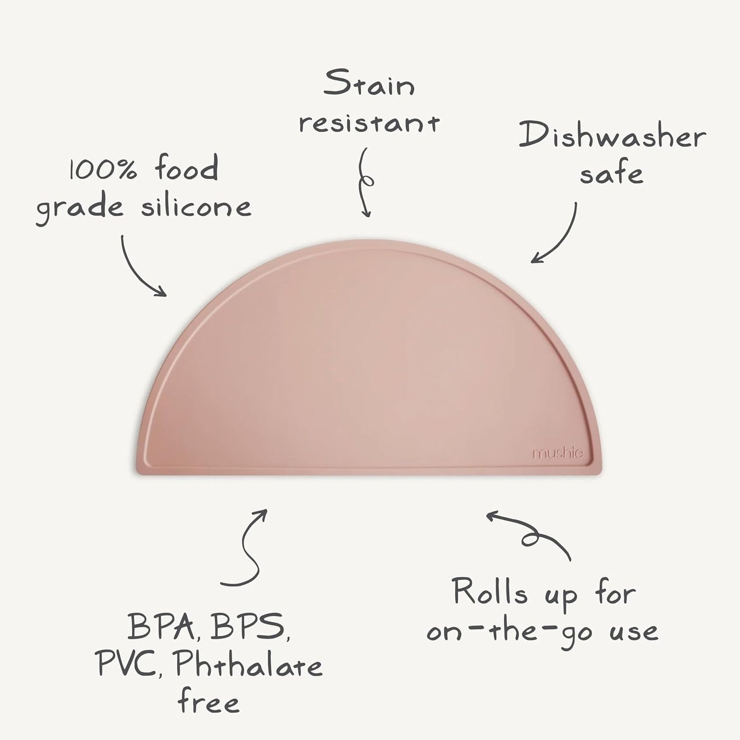 mushie Silicone Placemat for Kids | BPA-Free Non-Slip Design (Blush)