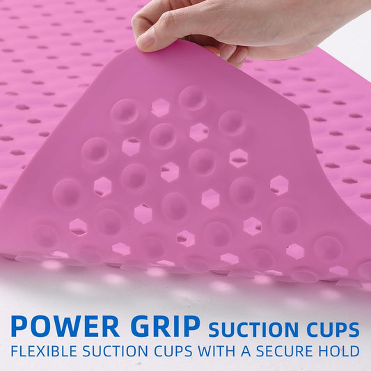 ZHICHENG Bath Tub and Shower Mats, Non-Slip 39 x 16 Inch Extra Long Bath Mat, Machine Washable Bathtub Mat with Drain Holes, Suction Cups for Bathroom (Pink)