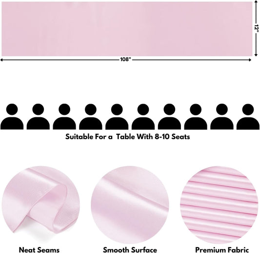 Light Pink Table Runner 12x108 Inches Long, Satin Silk-Like Smooth Table Decor for Wedding Prom Event Party, 4 Pack