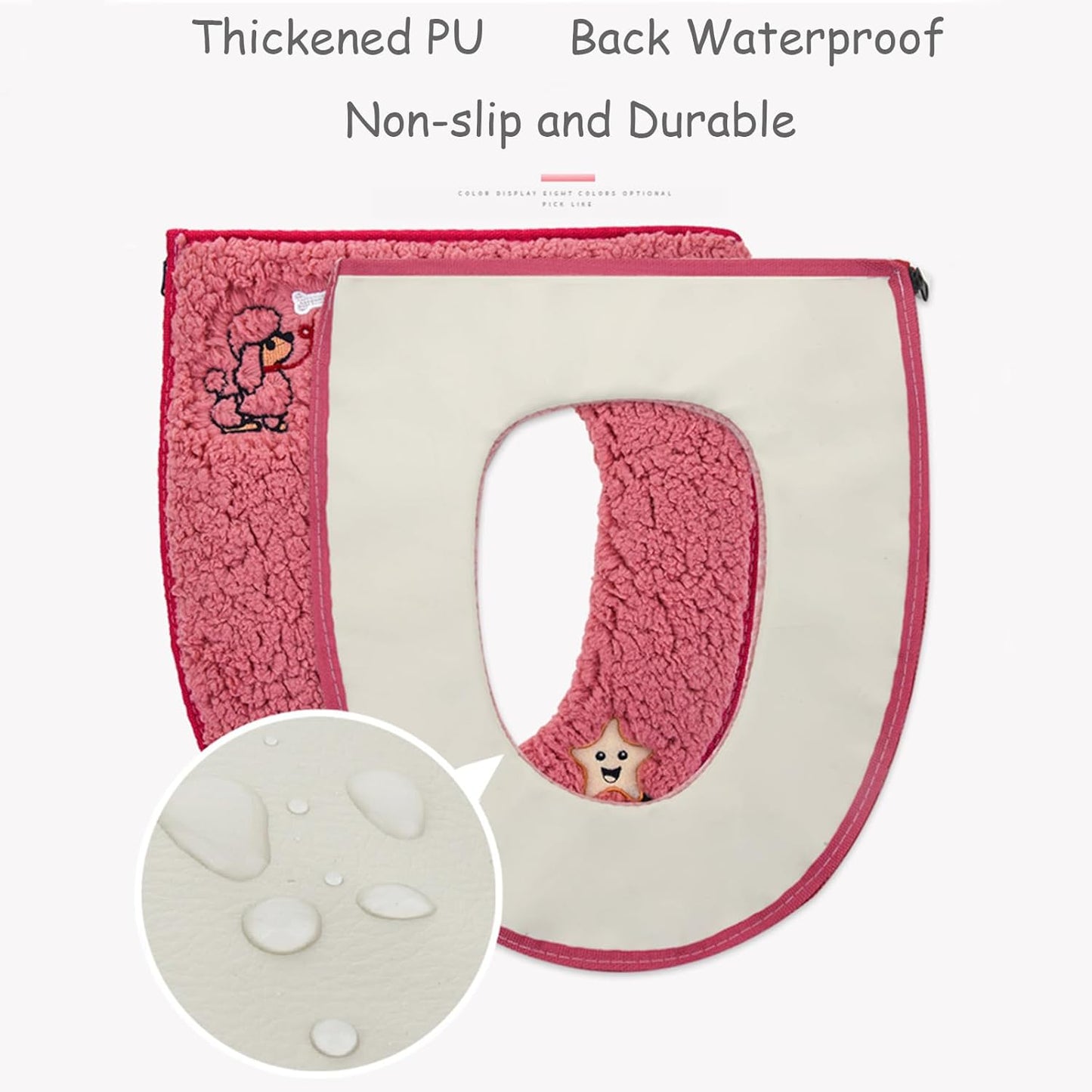 Toilet Seat Warmer Cover & Toilet Lid Cover Pink Fuzzy Toilet Seat Covers for Bathroom with Zipper Handle Plush Thicker Washable