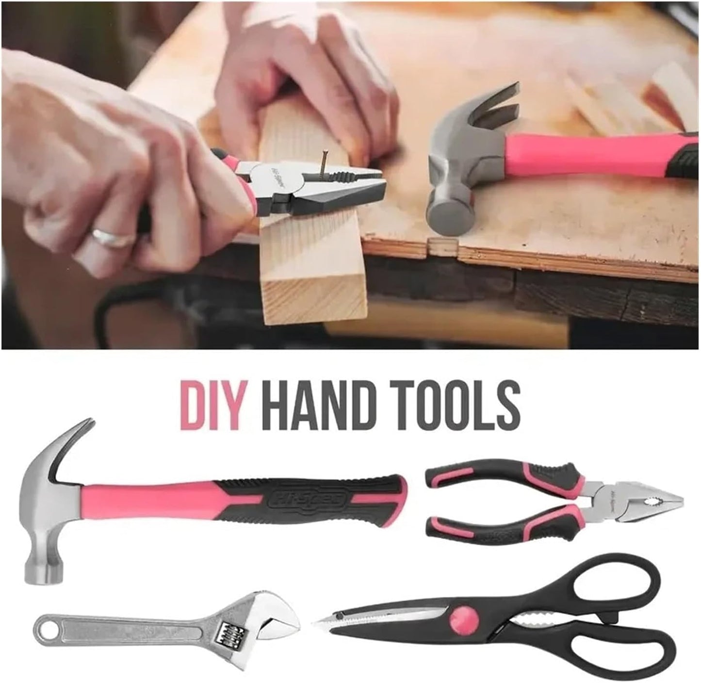 54pc Pink Home DIY Repair Tool Kit Set Women Ladies Beginner Complete Hand Tools in a Portable Toolbox Case Tool