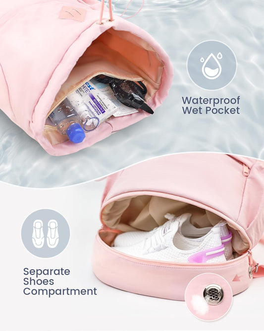 RHDZO Drawstring Backpack Sports Gym Bag with Shoe Compartment and Wet Pocket String Swim Bag for Women Men Beach Backpack, Pink