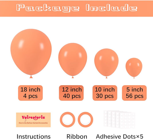 Voircoloria 130pcs Peach Balloons Different Sizes 18" 12" 10" 5" Pastel Orange Latex Balloon Garland Arch Kit for Birthday Baby Shower Graduation Wedding Gender Reveal Anniversary Party Decorations