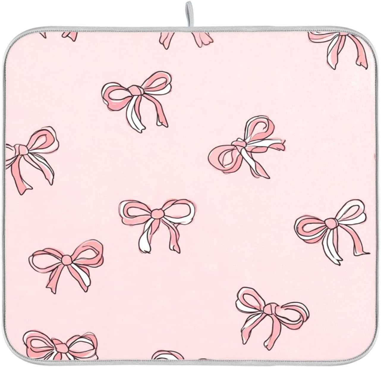 Boccsty Pink Bows Light Pink Cute Dish Drying Mat for Counter Drying Kitchen Mats Coffee Bar Mats for Countertops Dishes Utensils Sinks 18 x 24 IN