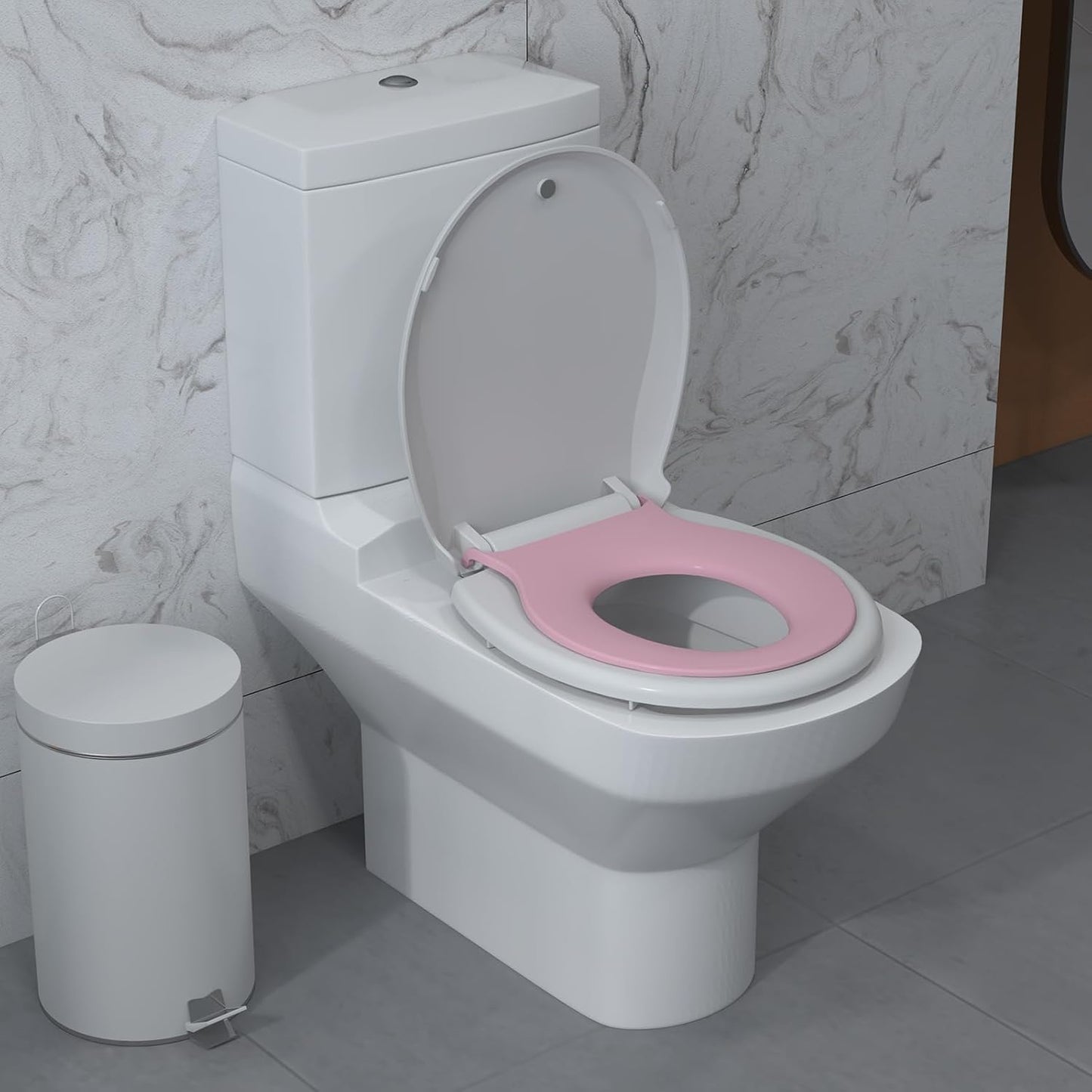 Elongated Pink Mother and Child Toilet Seat - Built-In Toddler Potty Training Seat, Slow Close, Tool-Free Easy Installation
