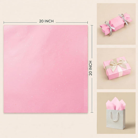 Pink Glitter Tissue Paper for Gift Bags 25 Sheets-20 x 20 Inch, Recyclable Gift Wrap Tissues for Decorating, Weddings, Birthdays, Party & Festival Decorations DIY Craft Supplies