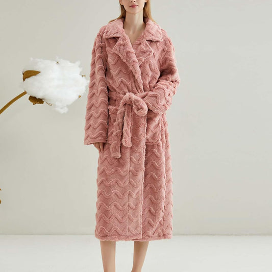 Fluffy Robes for Women Shawl Collar Thick Fleece Terry Cloth Robes Full Length Plush Bathrobes Housecoat with Belt