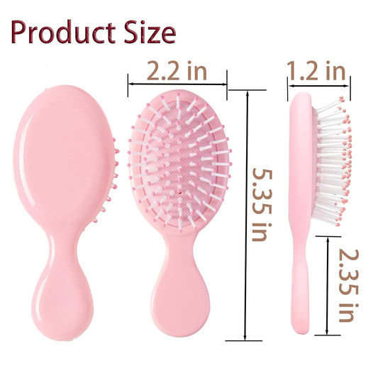 6 pcs Mini Hair Brush,Travel Detangling Brush with Exquisite Packaging Box,Mini Brush for Most Hair Types,Bridesmaid Party Christmas Stockings Filling Wet Hair Brushes (Pink)