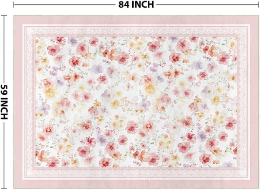 Artoid Mode Pink Watercolor Flower Spring Area Rug, Summer Home Decor Low-Profile Non-Slip Washable Large Rug for Living Room Bedroom Farmhouse Dining Room Kids Playroom 5x7 Feet