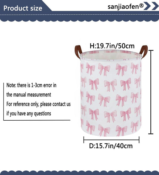 Kids Laundry Hamper,Pink Laundry Basket Collapsible Girls Storage Baskets for Home Decor,Office,Toy Organizer,(Pink Bowknot)