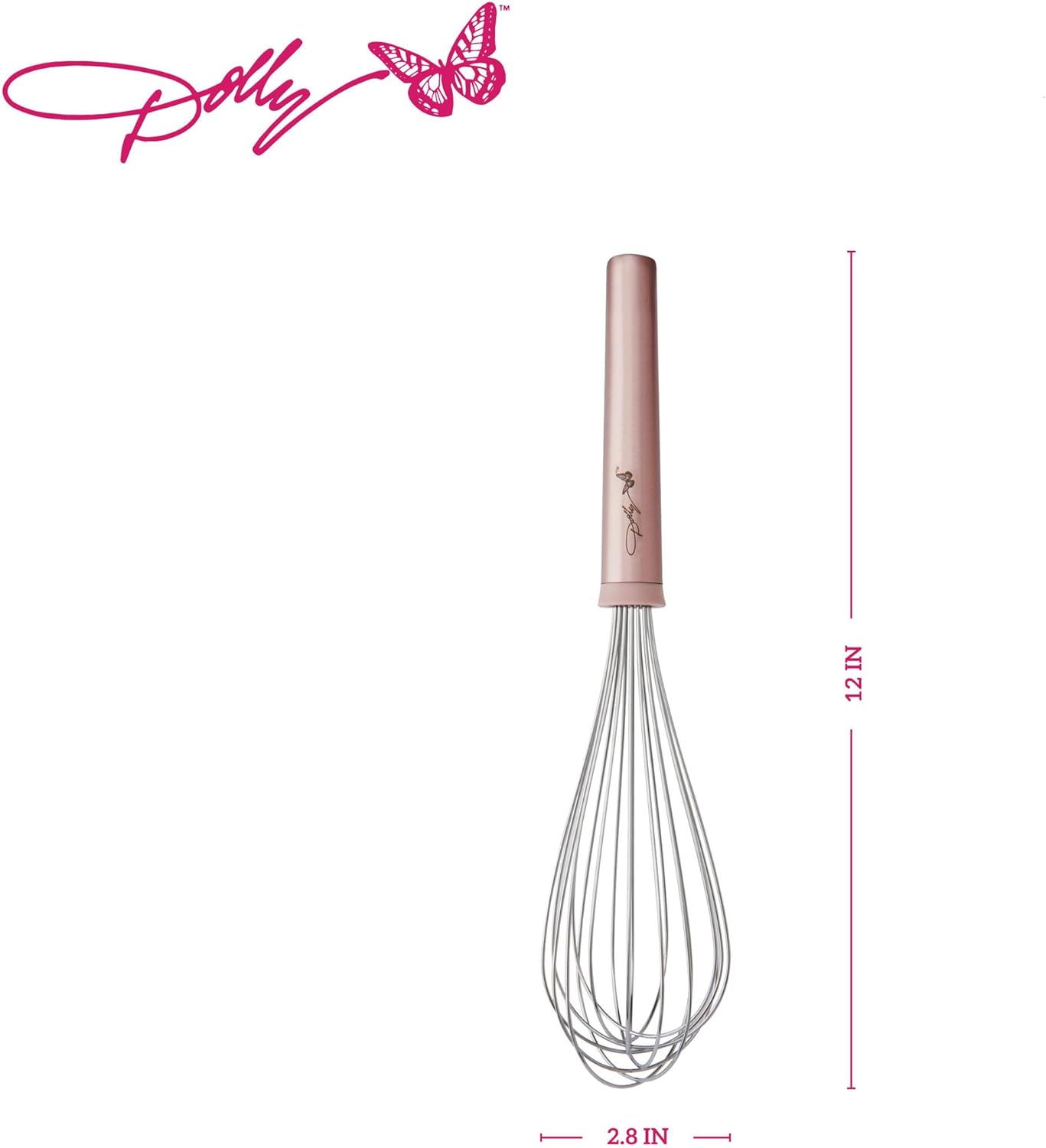 Dolly Parton Whisk – 12-Inch Stainless Steel Whisk with Blush Details, Ergonomic Handle, Dishwasher Safe, Perfect for Beating Eggs, Whipping Cream & Mixing Batters