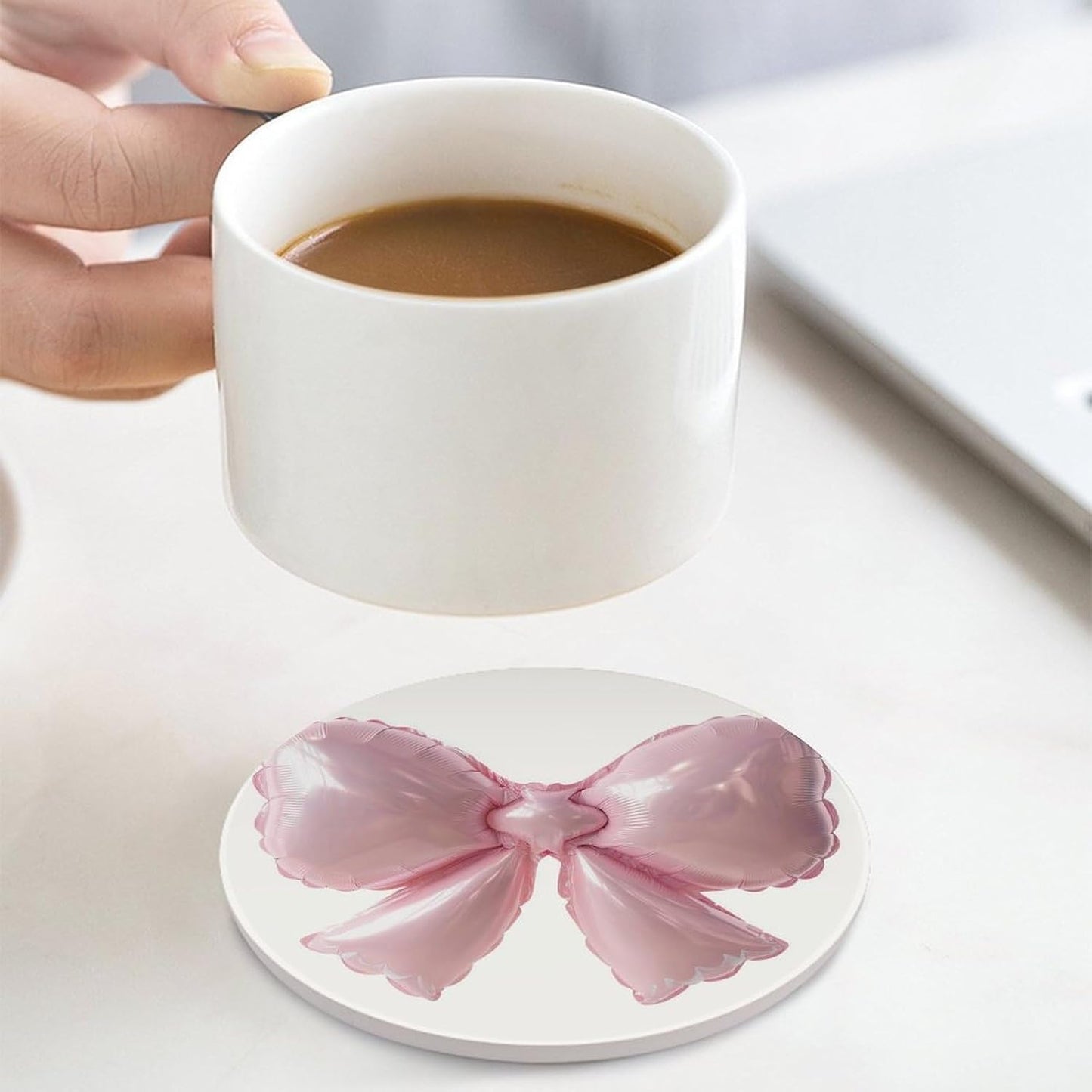 Light Pink Bow Balloon Coasters Set of 4 Absorbent Coasters