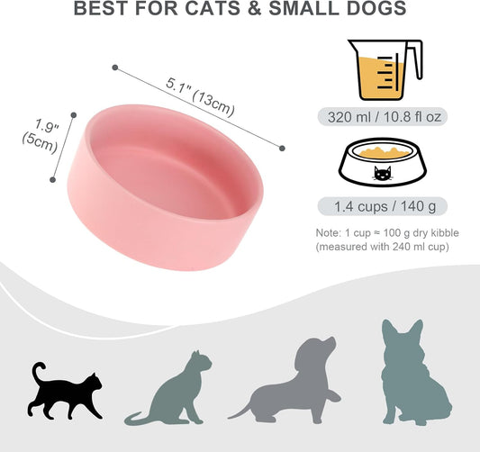 Ceramic Dog Bowl for Food and Water - Pet Feeder Bowl for Small Dogs and Cats - Heavy Ceramic Feeding Dish with Non Slip Base - Dishwasher & Microwave Safe - 5 Inch - 1.4 Cups - Pink