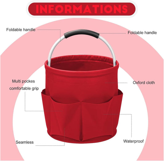 17L Large Storage Organiser Bag Folding Basket Picnic Tote Outdoor Cleaning Caddy with Handled Tool Bag Cleaning Supplies(Light Pink)