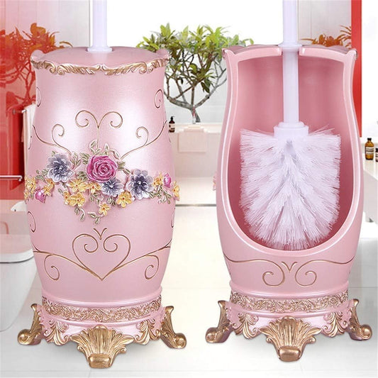 NOLLAM Bathroom Roman Rose Toilet Brush Set Bathroom Toilet Brush and Holder for Storage & Organization Toilet Bowl Scrubber, Pink