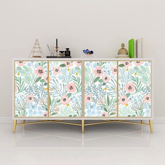 Watercolor Pink Floral Peel and Stick Wallpaper Vinyl Self Adhesive Wall Paper Removable Waterproof Contact Paper for Bathroom Cabinet Decor 17.7in x 9.8ft