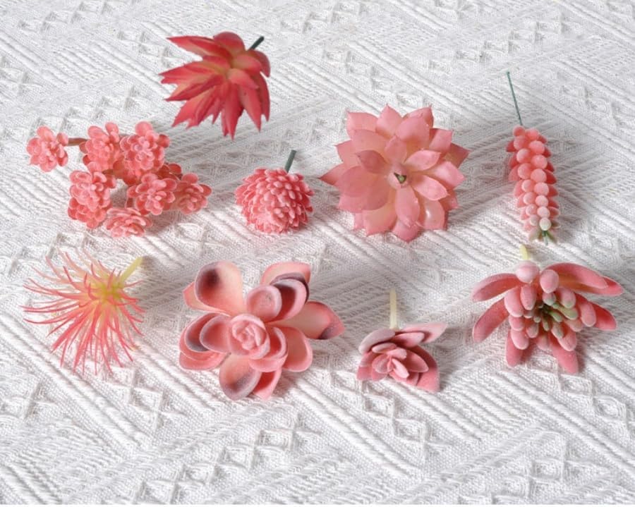 Mini Artificial Succulents, Fake Small Plants, Fake Succulent Plant,Artificial Air Plants that Look Real, Faux Succulents Unpotted, for Party, Garden & Outdoor Home Décor (9, Pink)
