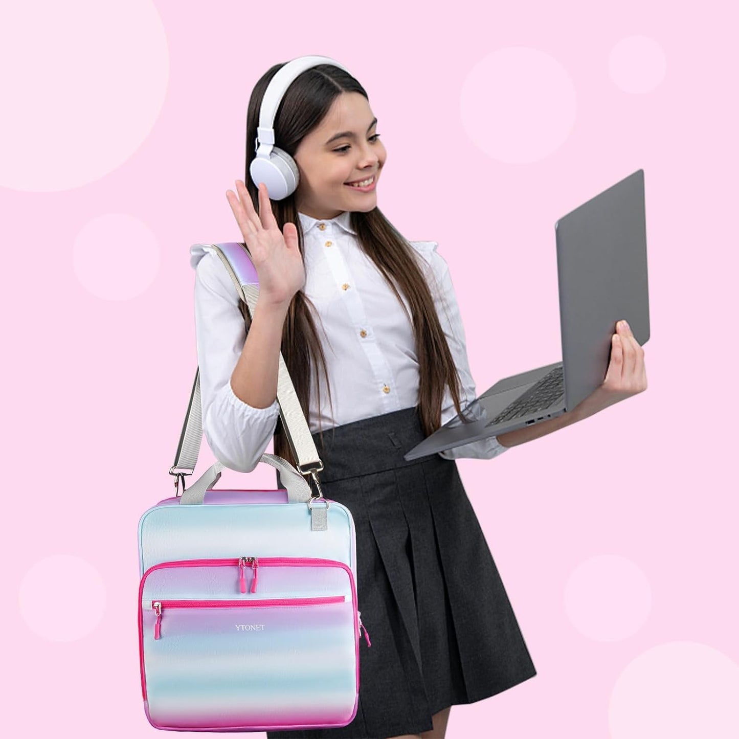 Ytonet 4 Inch D-Ring Zipper Binder, King Sized 3 Ring Binder with Zipper, 800 Sheets Extra Large Capacity Waterproof School Binders with Shoulder Strap for Students Fit 15.6 Inch Laptop, Blue-Pink