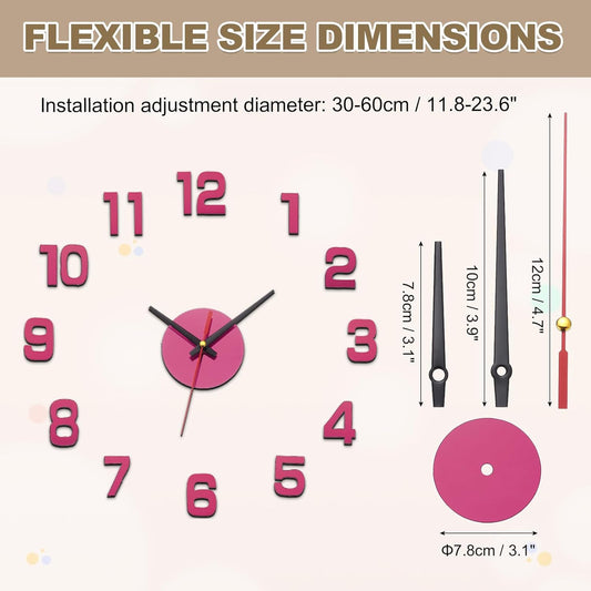 uxcell 30-60cm Modern Frameless DIY Wall Clock, Large Mirror Acrylic Arabic Numeral, Oversized Vintage Clock, Silent Quartz Movement Battery Operated for Office Home Decor Gift, Pink