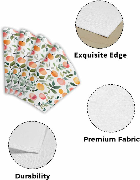 Round Table Placemat Wedge Placemats Set of 4,Summer Watercolor Peach Orange Leaf Placemat Washable Table Mats,Farmhouse Fruit Plant Fan Shaped Place Mats for Kitchen Dinner Party Decor