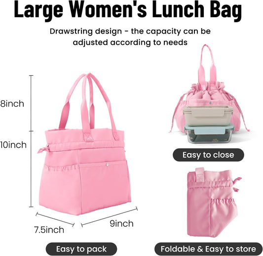 MEXS Lunch Bag for Women Reusable Drawstring Insulated Lunch Box Stain-Resistant Large Cinch Closure Lunch Bags for Work Office