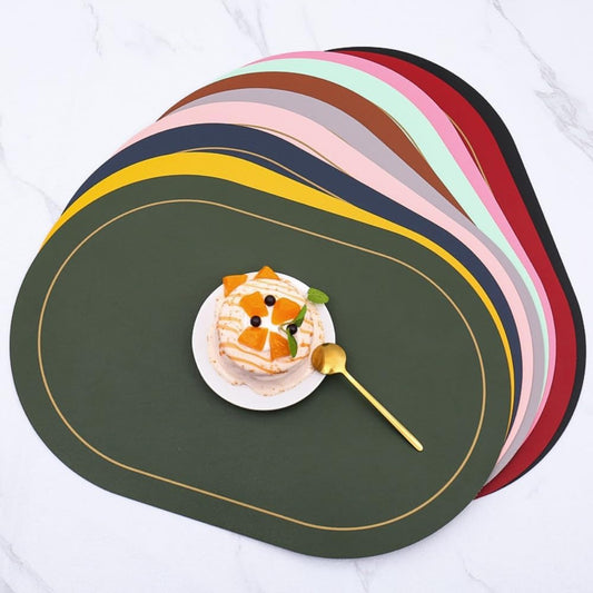 GZE PU Leather Oval Placemats Set of 6 Heat Resistant Wipeable Waterproof Modern Style Table Mat for Dining Table Decor Kitchen Party Wedding (Pink+Blue)