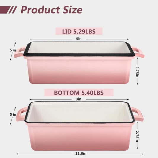 Wildone Enameled Cast Iron Bread Loaf Pan with Lid, 9x5 Sourdough Baking Pans for Homemade Bread, Cake, Meatloaf, Even Heating Bread Pans, 2-Piece Set, Pink