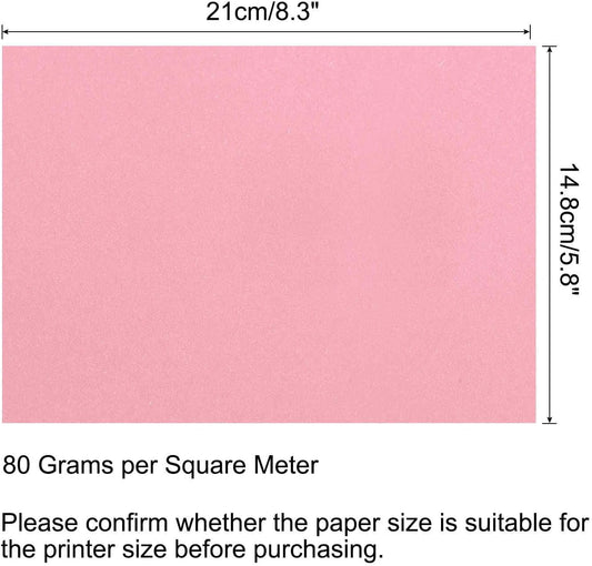 MECCANIXITY 25 Sheets Colored Copy Paper 8.3 x 5.8 Inch Printer Paper 80gsm Light Pink for Office Printing, Document Copying, Invitations, Forms, Art Projects