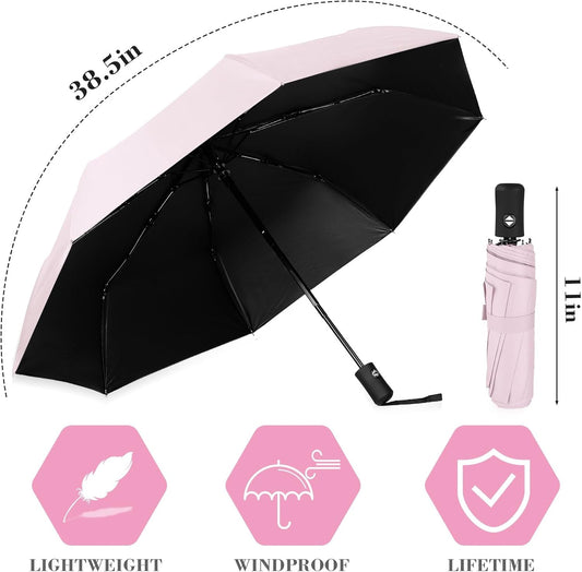 Jexine 6 Pcs Windproof Travel Umbrella for Rain Compact Small Automatic Lightweight Portable Umbrella for Men Women Backpack