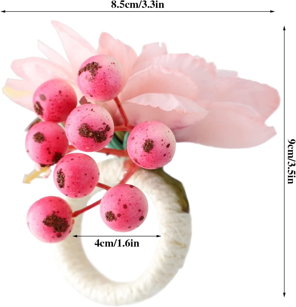 Fofetbfo Pink Flower Napkin Rings Set of 12 Silk Flower Napkin Holder with Pink Berries Wedding Napkin Holder Buckles for Wedding Birthday Party Dinner Tables Decor