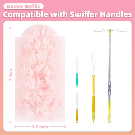 30 Count Pink Duster Refills Compatible with Swiffer Handle, 360ยฐ Multi-Surface Duster Refills with 1 Handle, 5X Microfibers Disposable Dusters for Home, Office Cleaning