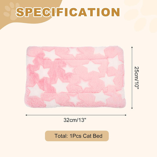 Dog Cat Bed Mat, Soft Coral Fleece Pet Cushion Pad with Cute Stars Print, Warm Washable Pet Bed 13x10 Inches, (Pink), Intended for Medium Small Dog Cat