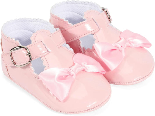 Baby Girls Bowknot Mary Jane Flats Soft Rubber Sole Toddler Walking Shoes Infant Princess Crib Wedding Dress Shoes