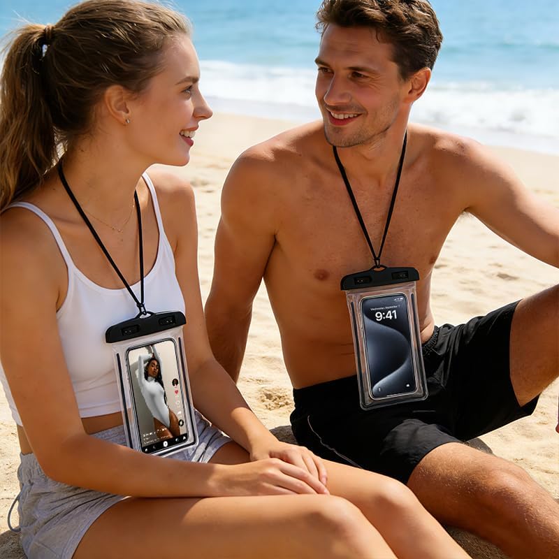 Waterproof Phone Pouch 2 Pack Universal IPX8 Waterproof Cell Phone Dry Bags for iPhone 17/16/15/14/13 Pro Max Beach Pool Kayak Cruise