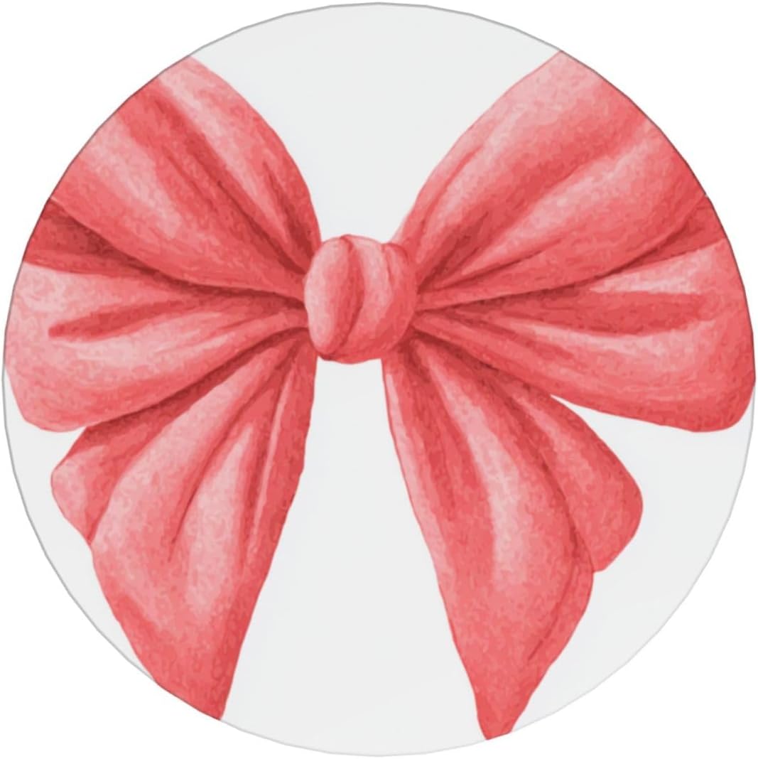 Watercolor Cute Bow Light Red and Pink Ceramic Coasters with Holder Set of 6 Coffee Cup Drink Coasters