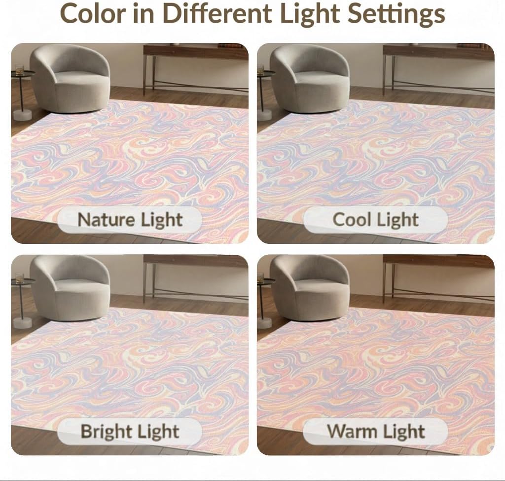 5'x7' Washable Abstract Abstract Area Rug, Blush Pink Flatwoven Floor Covering for Dining Room, Under Table, Home Office, Non-Slip Chair-Friendly Carpet | Ref:2091694