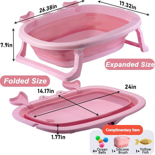 Dog Bath Tub with Dog Toys Pet Bathtub, Portable Puppy Bathtub for Easy Baths and Easy Storage, Dog Bath Tubs for Small Medium Pets-Foldable Pet Shower Tub with Drainage Hole, 26.5 x 17.2 x 7.8In,Pink