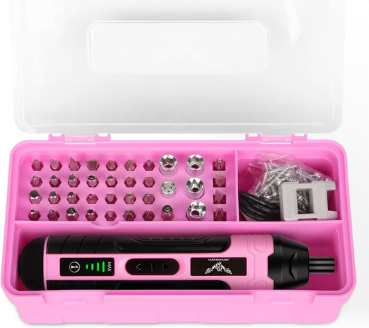 Cordless Screwdriver Rechargeable – Compact Battery Operated Electric Screwdriver with Magnetic Bits, Type-C Charging, 105 Pcs & Storage Box – Home DIY, Assembly, Furniture Installation, Repairs, Pink