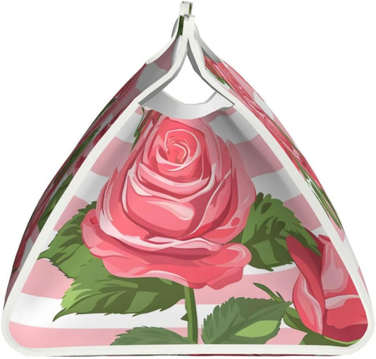 Pink Rose Stripe Pattern Tissue Box Cover Rectangle Leather Facial Tissue Case Paper Holder Organizer Decor Long Tissues Boxes Covers with Bottom Belt for Bathroom Bedroom Dresser Car Office