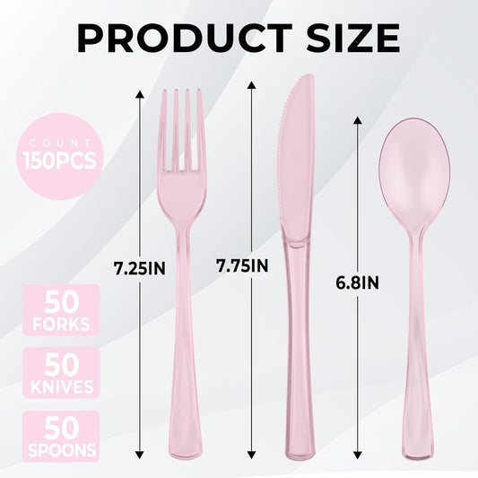 75 PCS Plastic Silverware Disposable Silverware Heavy Duty Utensil Sets 25 Of Each Forks Knives & Spoons Disposable Cutlery Set For Easter,Birthday,Baby Shower,Garden Party,Wedding(75,Pink)