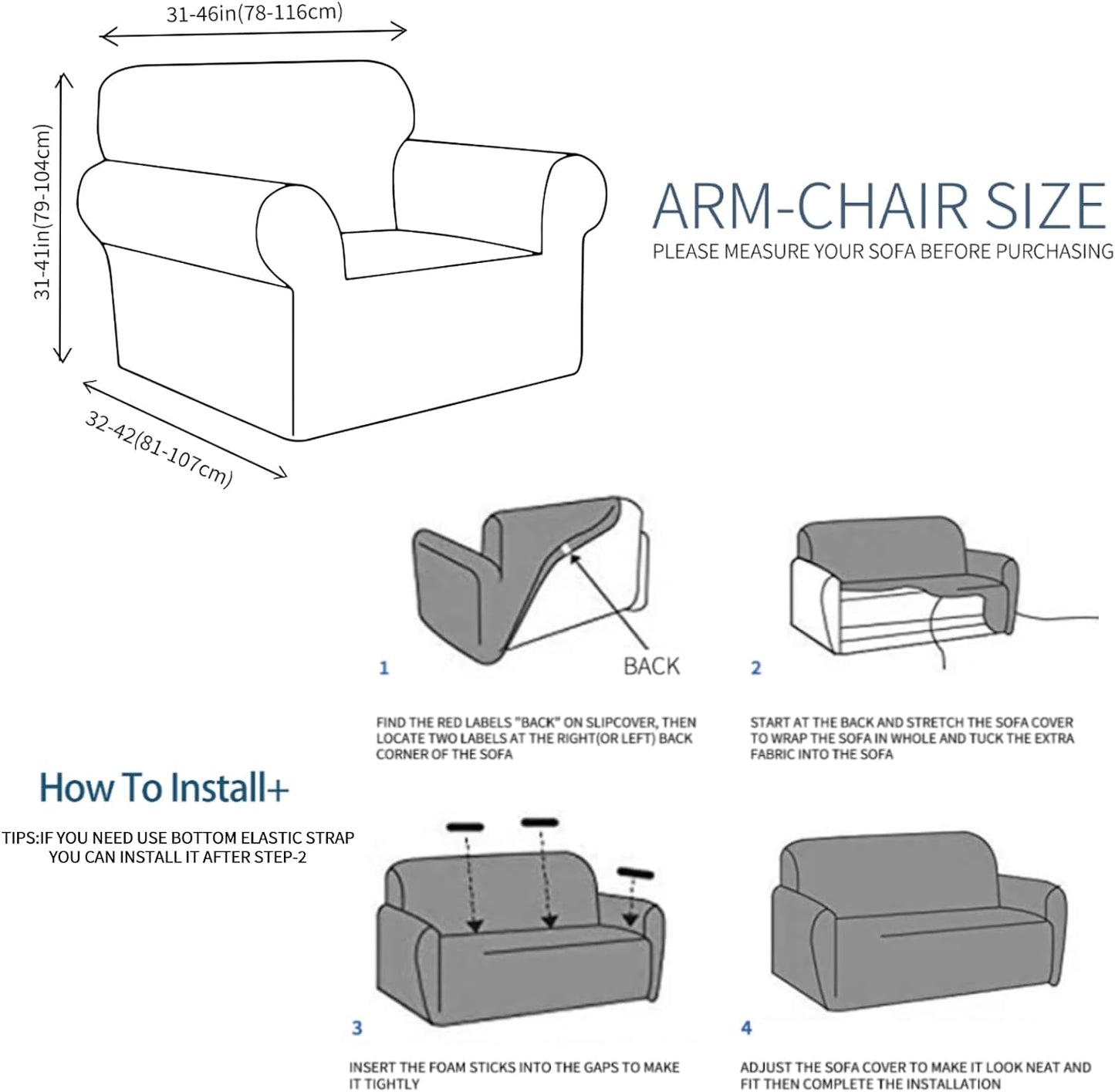 JIVINER Chair Cover for Living Room, 1 Piece Chair Sofa Slipcovers with Arms High Stretch Pet Friendly Couch Furniture Protector with Elastic Bottom (Chair, Dusty Pink)