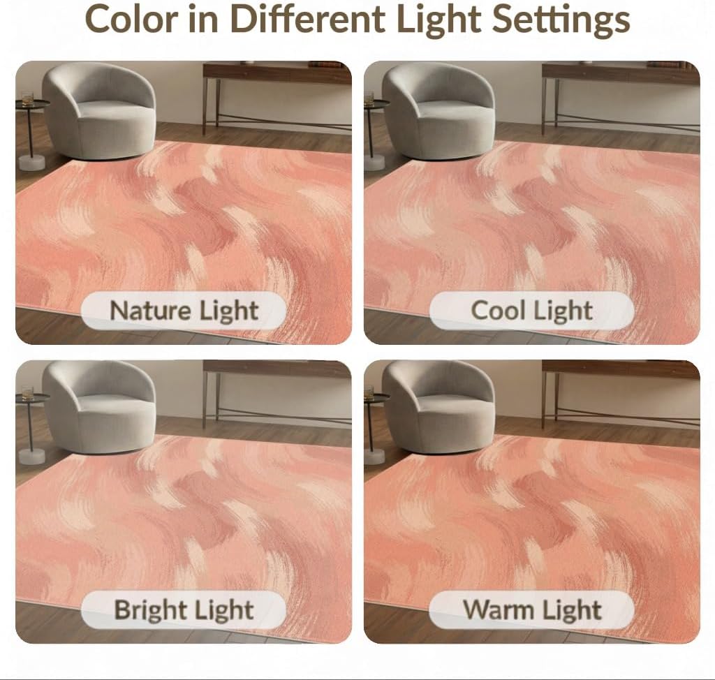 4'x6' Washable Flatwoven Rug, Peach Modern Abstract Easy Care Throw Carpet Stain Resistant Low Profile Floor Covering for Dorm Room, Small Living Room, Apartment | Ref:2117060