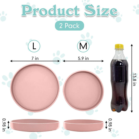 Silicone Cat Food Bowl Shallow Dishes 5.9in Wide Cats Bowls Set of 2 Kitty Plates Relief Whisker Fatigue Puppy Feeding Bowl for Dry Food and Wet Food Indoor (Round Pink)