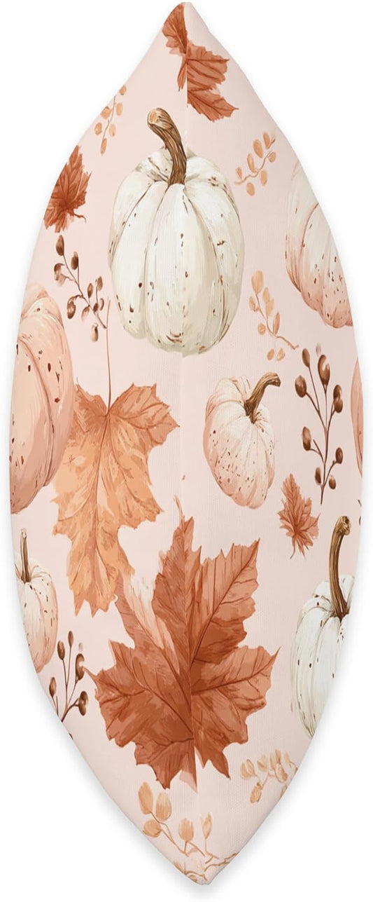Pastel Pink Autumn Leaves Fall Pumpkin Cute Aesthetic Autumn Throw Pillow
