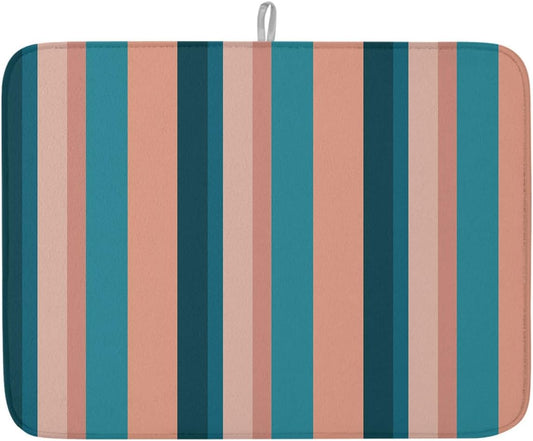 Dish Drying Mat Light Blue Pink Stripes Absorbent Dish Drying Mat Pad for Kitchen Countertops,Sinks,Dish Drainer Racks Geometric Vertical Striped Dish Drying Pad 18x24in