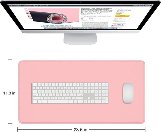 Dapesuom Large Mouse Pad, Extended Gaming Mouse Mat with Stitched Edges, Full Size Desk Mats with Non-Slip Base, Computer Big Desktop Keyboard Pad for Gamer, Laptop, Office, 23.6 x 11.8 in, Pink