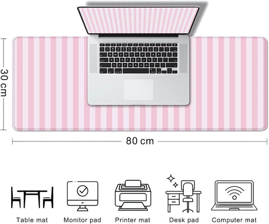 Light Pink Stripe Large Mouse Pad, Cute Pastel Desk Mat, Kawaii Aesthetic Computer Desk Pad, Desktop Mat, Extended Mat for Home Office Desk Decor for Women Gaming Keyboard Pad, 31.5 x 11.8 inch